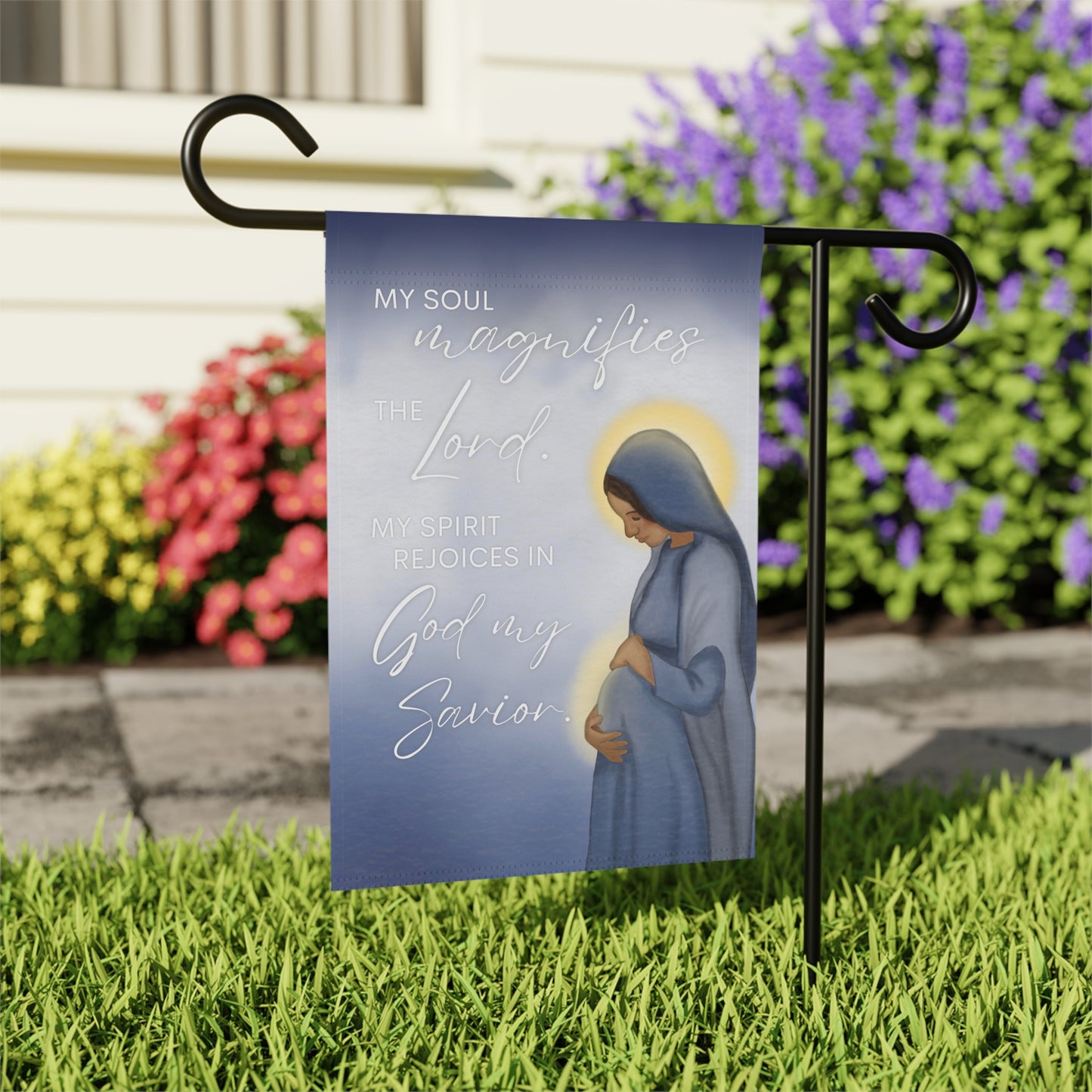 Mary Nativity Garden Flag - "My Soul Magnifies the Lord" House Banner