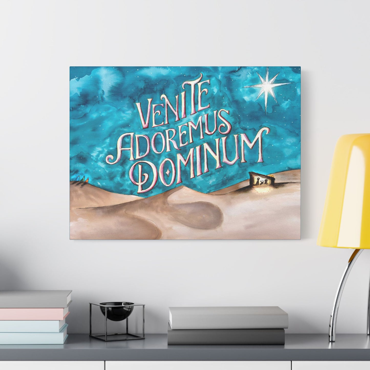 Satin Canvas Print - Three Kings Watercolor Painting Venite Adoremus Dominum