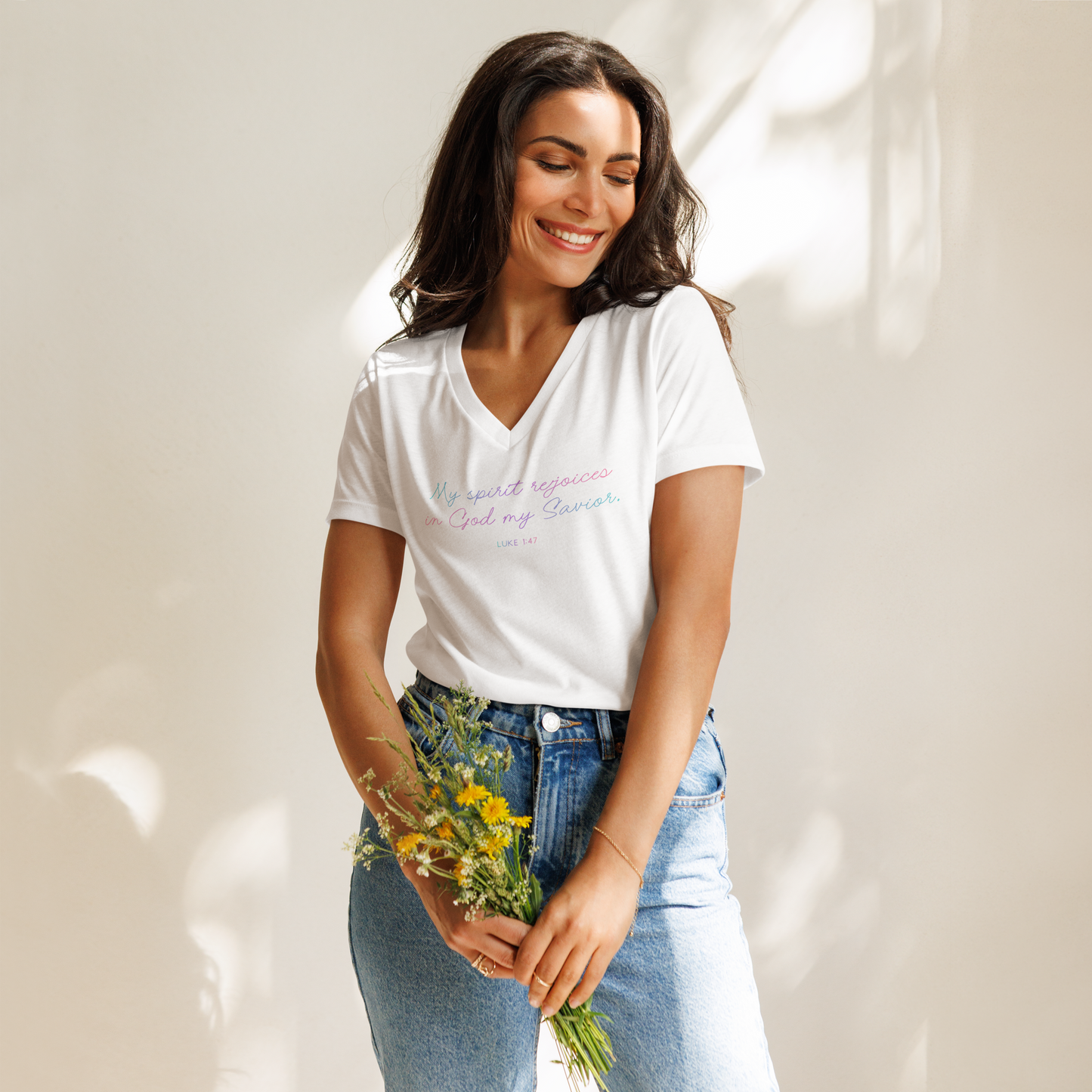 "My spirit rejoices" Women's V-neck Tee
