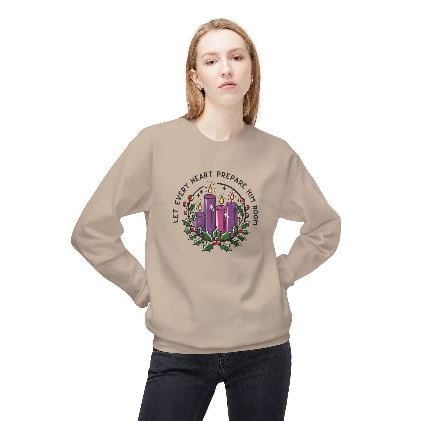 Let Every Heart Prepare Him Room Advent Fleece Crewneck Sweatshirt