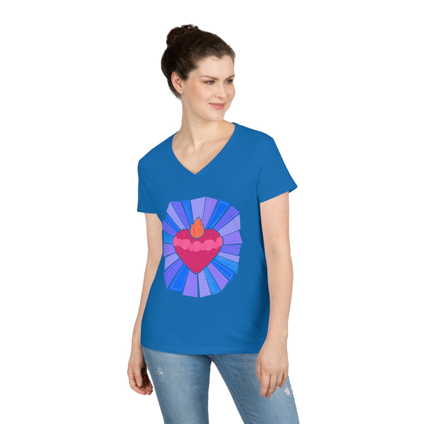 Immaculate Heart of Mary Starburst Ladies' V-Neck T-Shirt