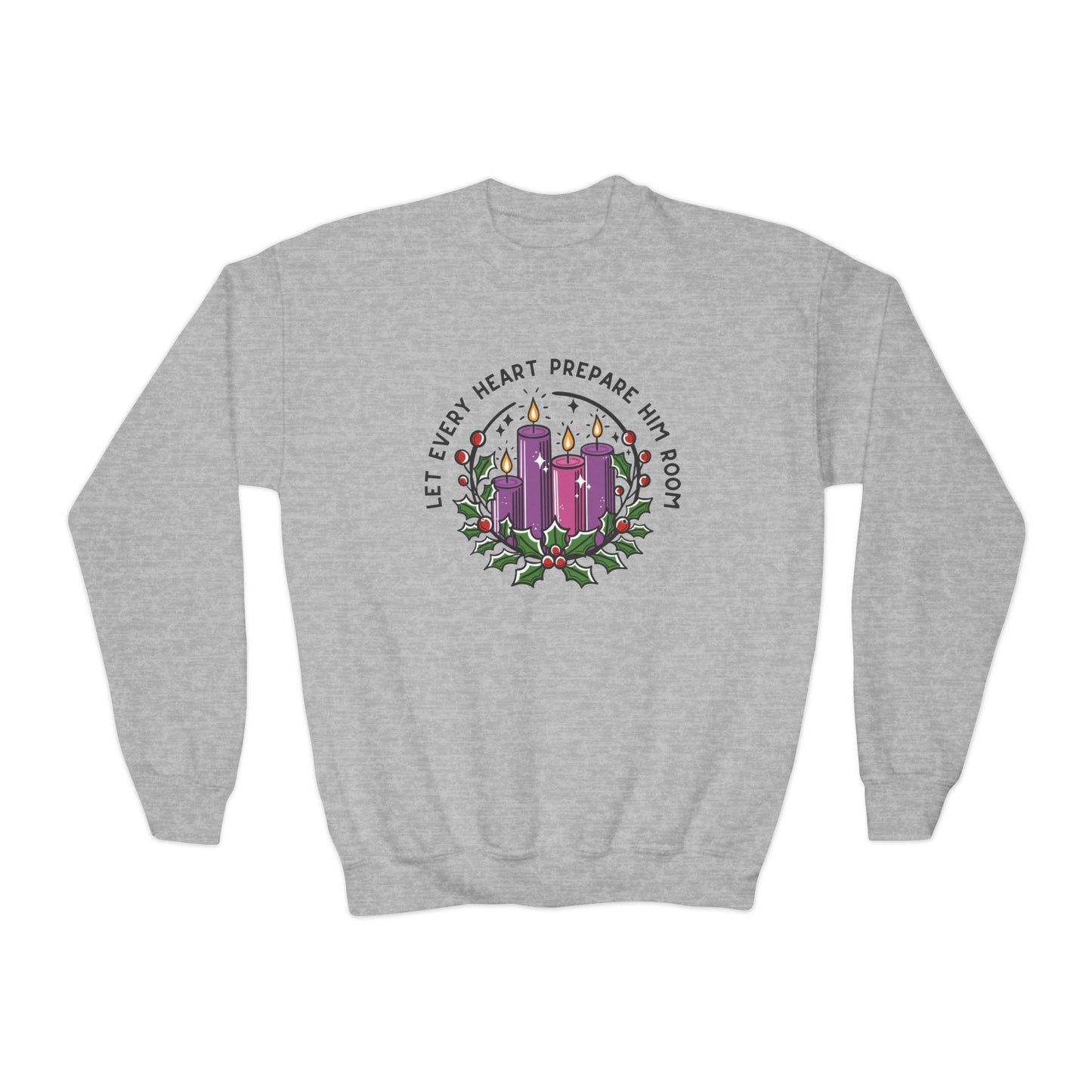 Advent Youth Crewneck Sweatshirt: Let Every Heart Prepare Him Room