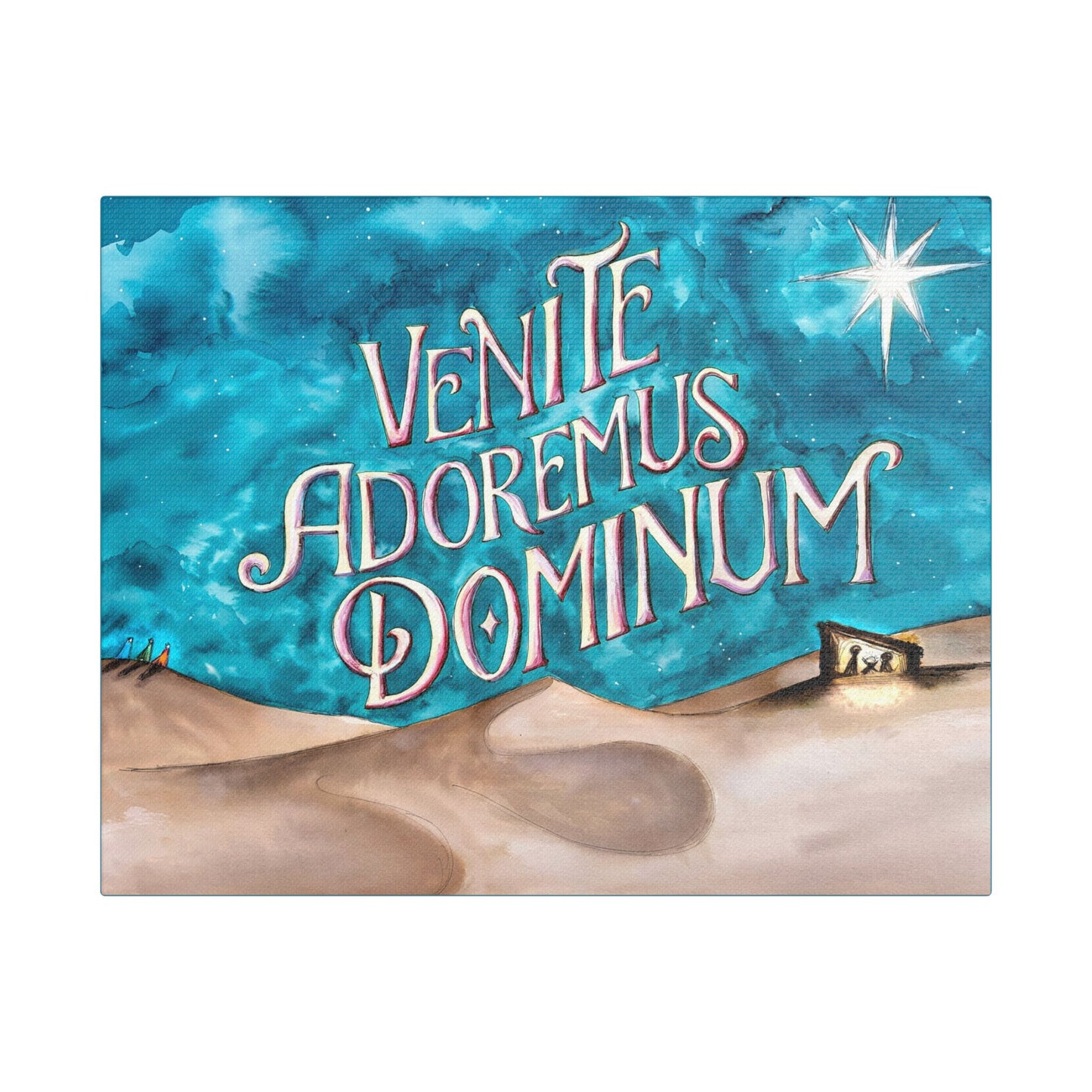 Satin Canvas Print - Three Kings Watercolor Painting Venite Adoremus Dominum