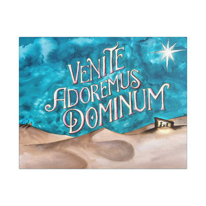 Satin Canvas Print - Three Kings Watercolor Painting Venite Adoremus Dominum