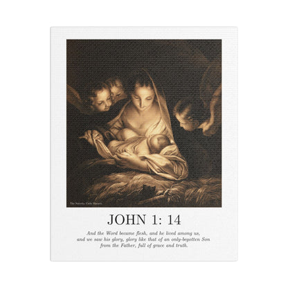 Nativity Canvas Print – John 1:14 Satin Stretched Wall Art