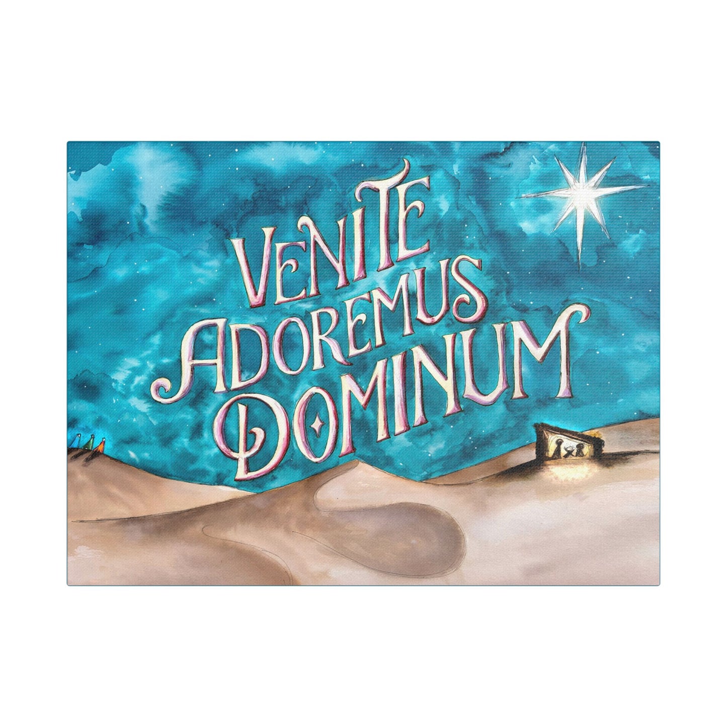 Satin Canvas Print - Three Kings Watercolor Painting Venite Adoremus Dominum