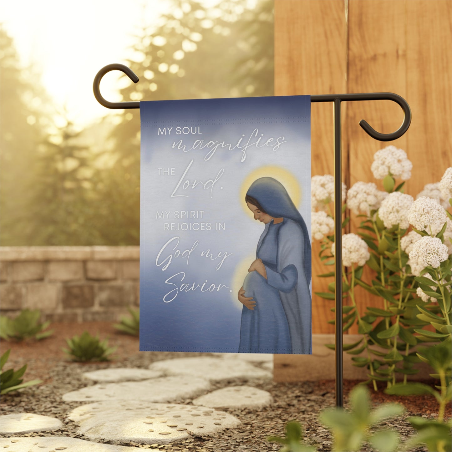 Mary Nativity Garden Flag - "My Soul Magnifies the Lord" House Banner