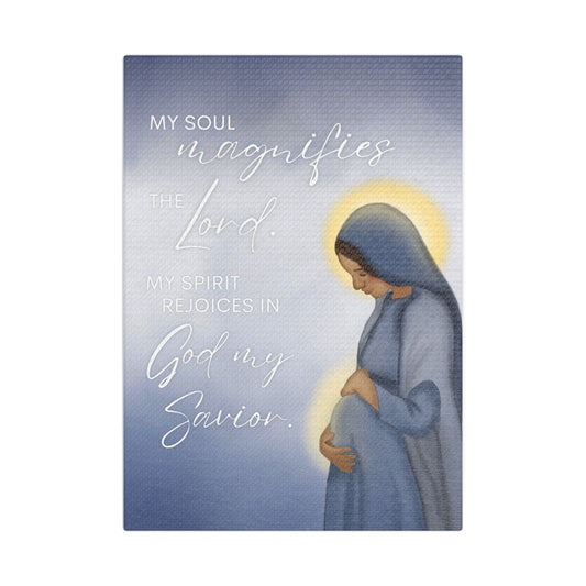 Satin Canvas Art — "My Soul Magnifies the Lord" Mary Maternity Print