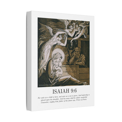 Vintage Nativity Canvas Print – Isaiah 9:6 Satin Stretched Wall Art