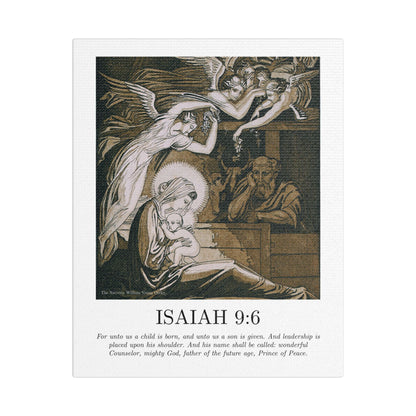 Vintage Nativity Canvas Print – Isaiah 9:6 Satin Stretched Wall Art