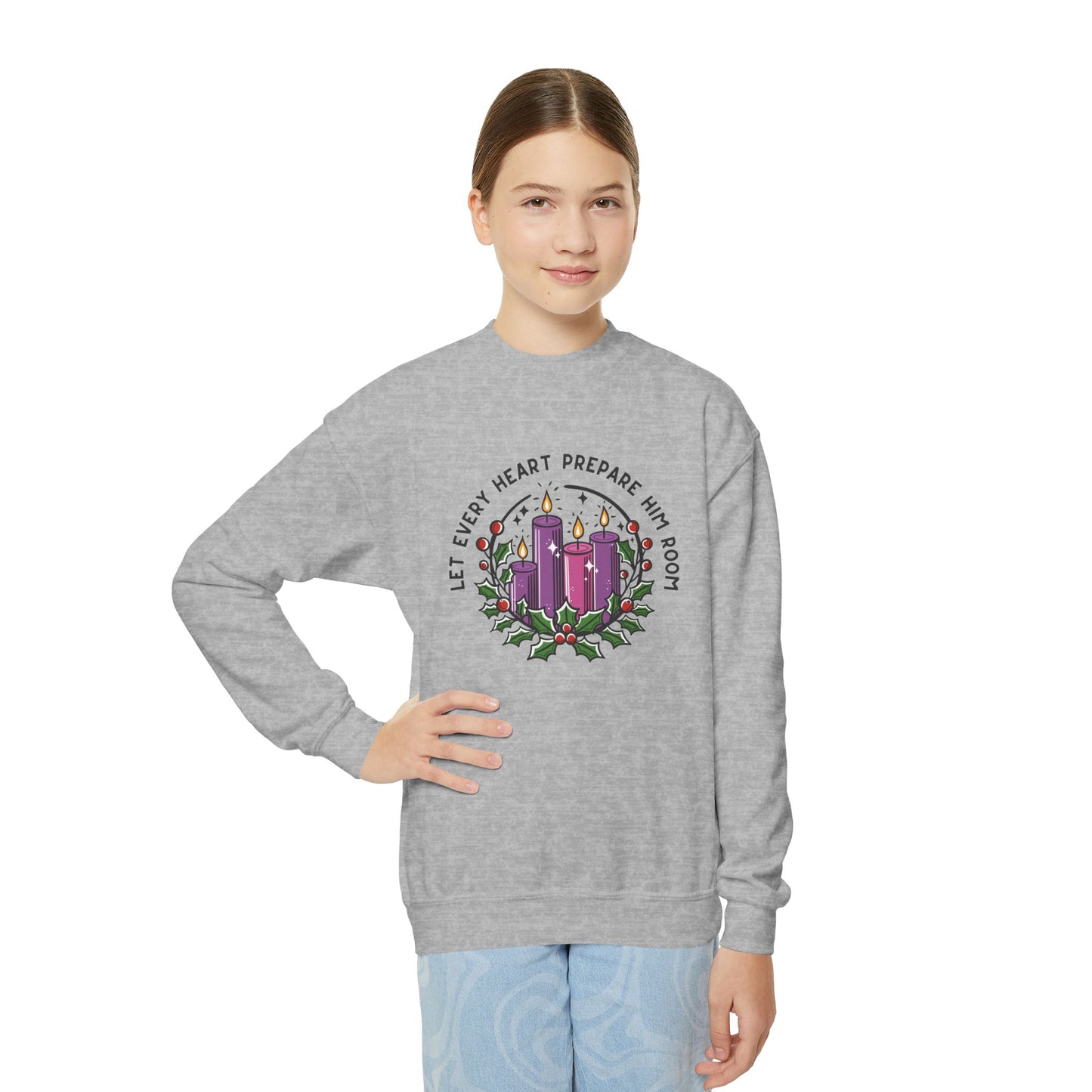 Advent Youth Crewneck Sweatshirt: Let Every Heart Prepare Him Room