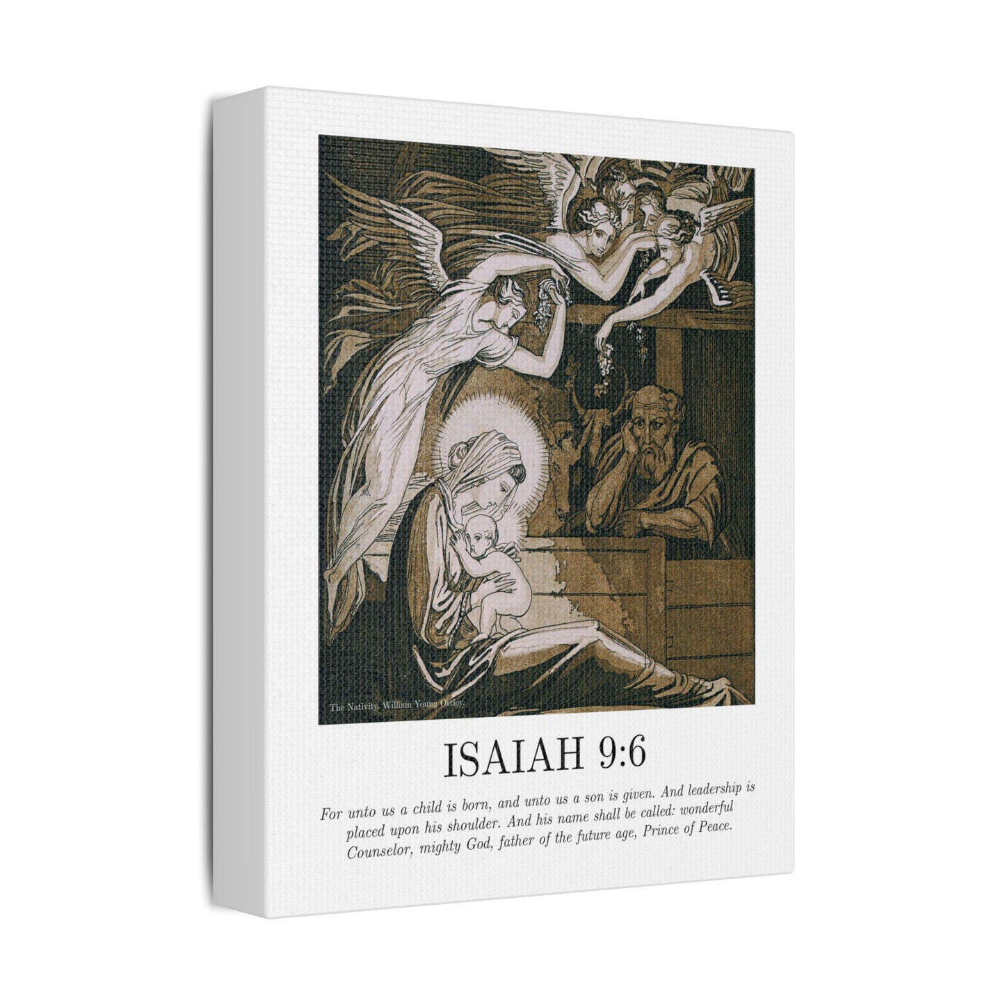 Vintage Nativity Canvas Print – Isaiah 9:6 Satin Stretched Wall Art
