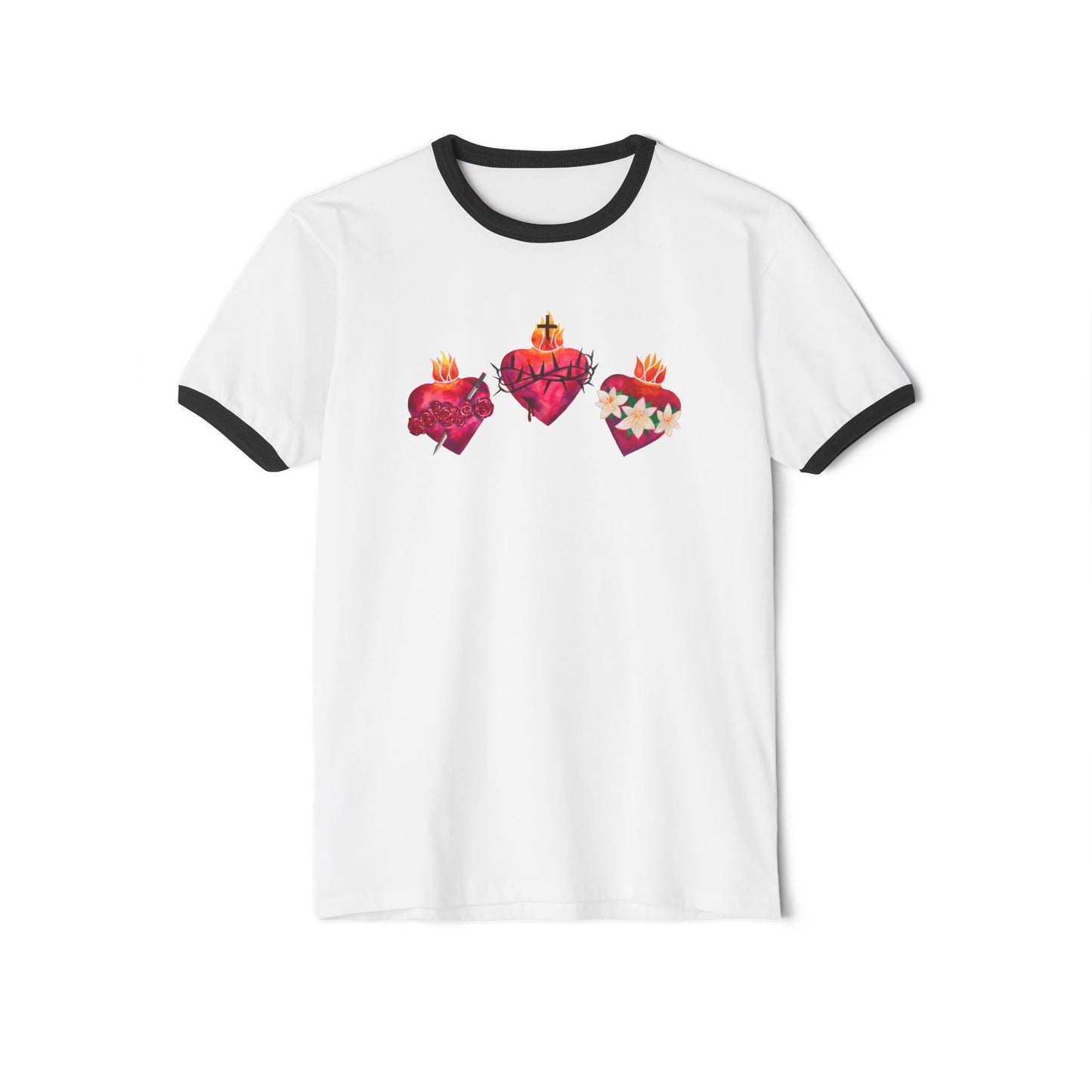 Hearts of the Holy Family - Unisex Cotton Ringer T-Shirt