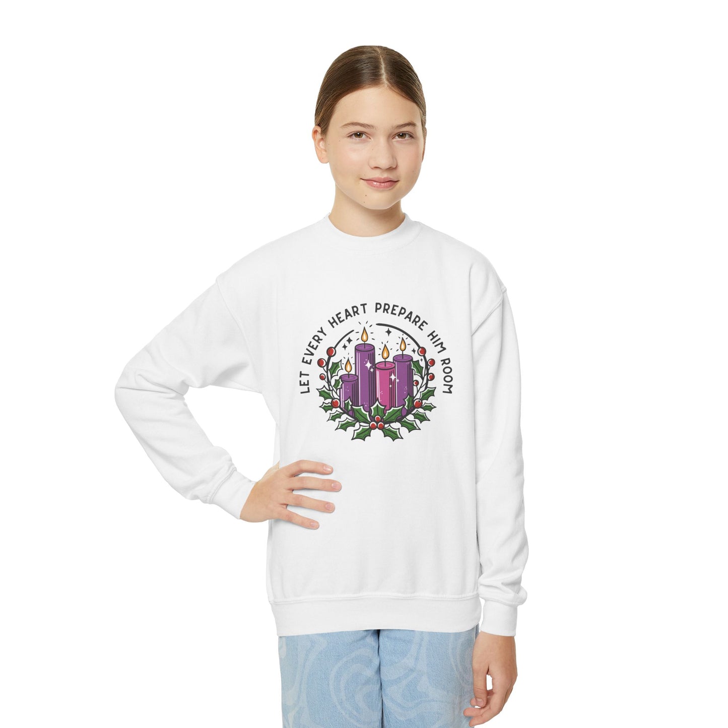 Advent Youth Crewneck Sweatshirt: Let Every Heart Prepare Him Room