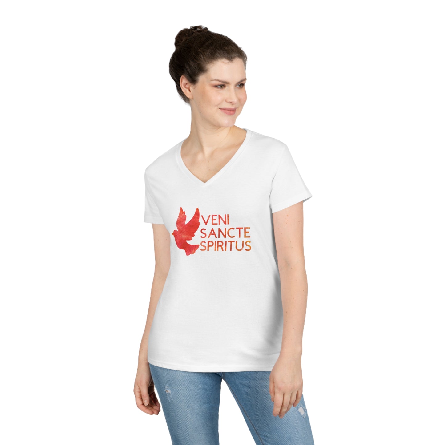 Veni Sancte Spirit (Come Holy Spirit) Ladies' V-Neck T-Shirt