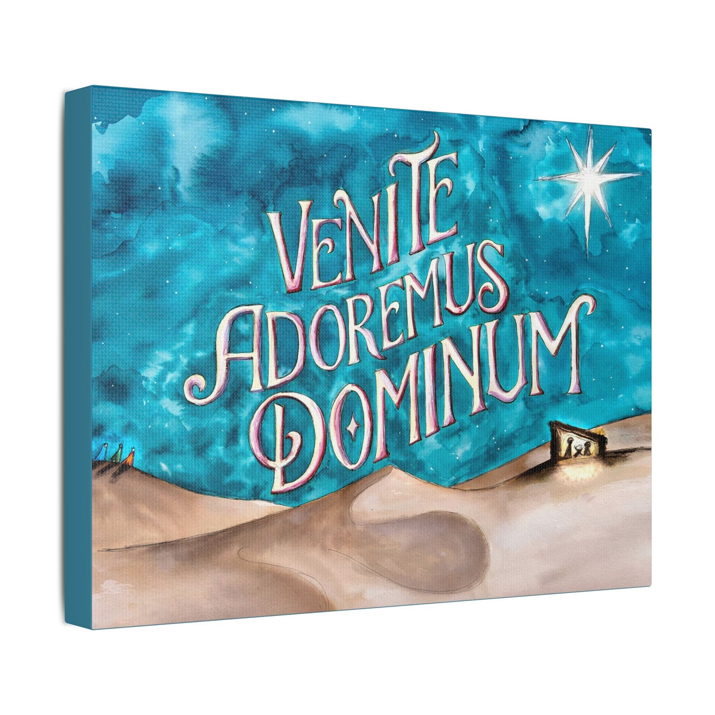 Satin Canvas Print - Three Kings Watercolor Painting Venite Adoremus Dominum