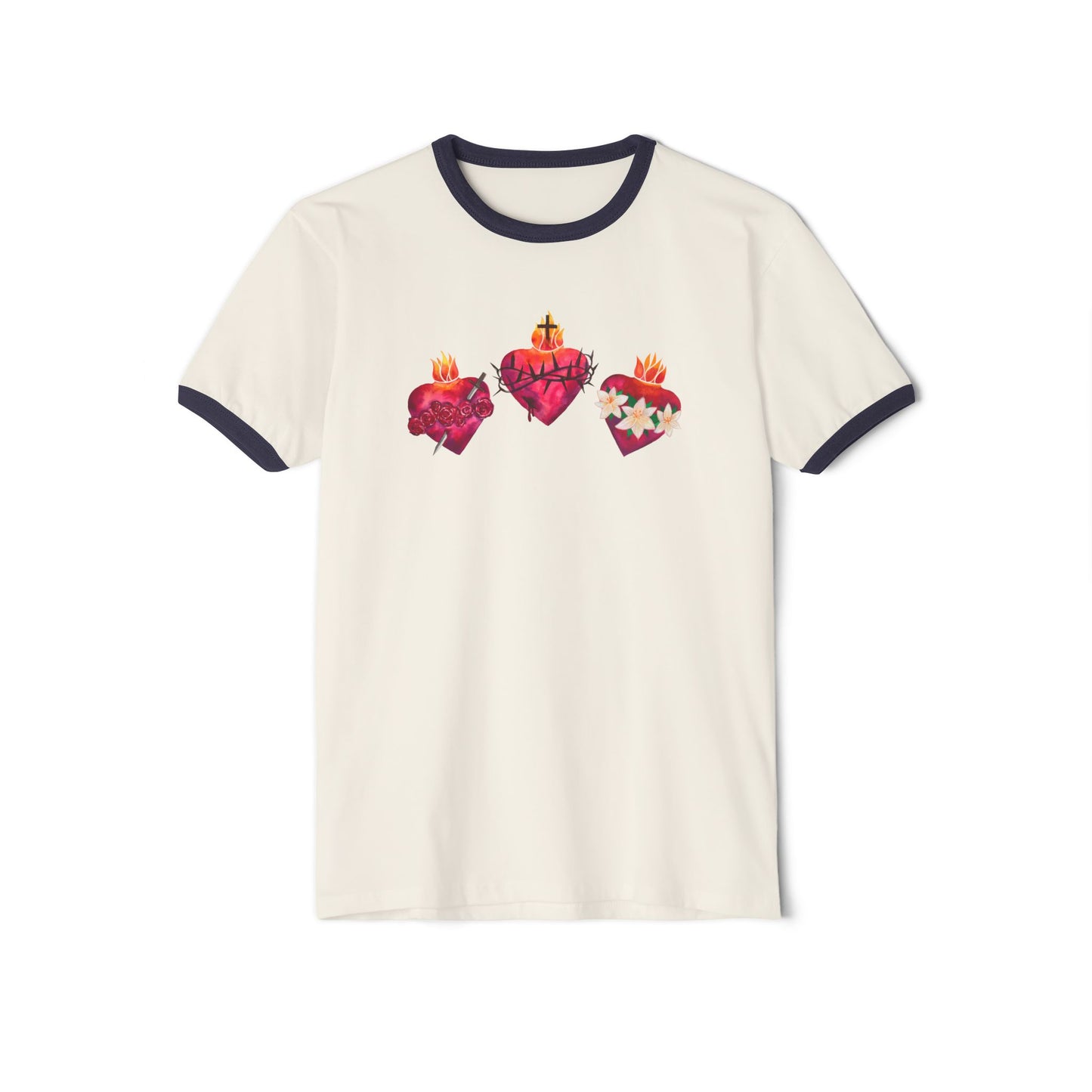 Hearts of the Holy Family - Unisex Cotton Ringer T-Shirt