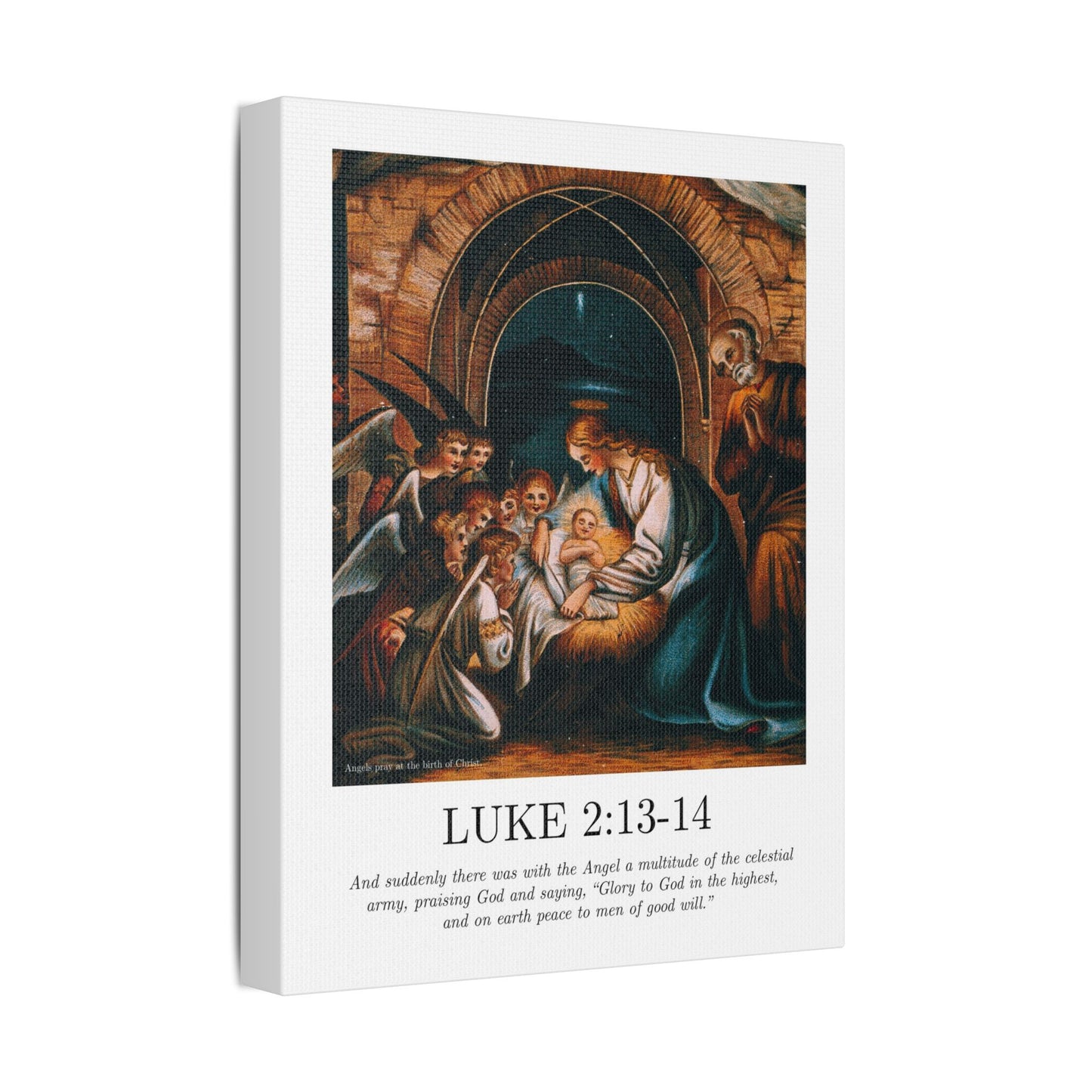Vintage Nativity Canvas Print – Luke 2:13-14 Satin Stretched Wall Art