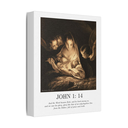 Nativity Canvas Print – John 1:14 Satin Stretched Wall Art
