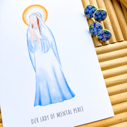 Our Lady of Mental Peace Earrings and Print