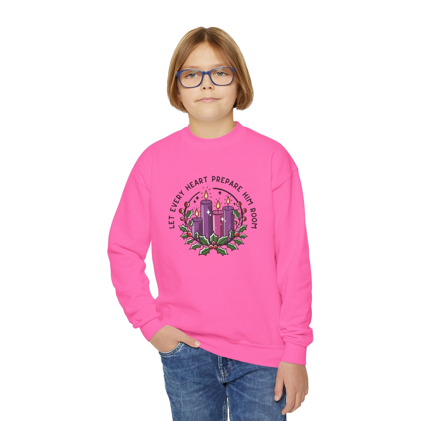 Advent Youth Crewneck Sweatshirt: Let Every Heart Prepare Him Room