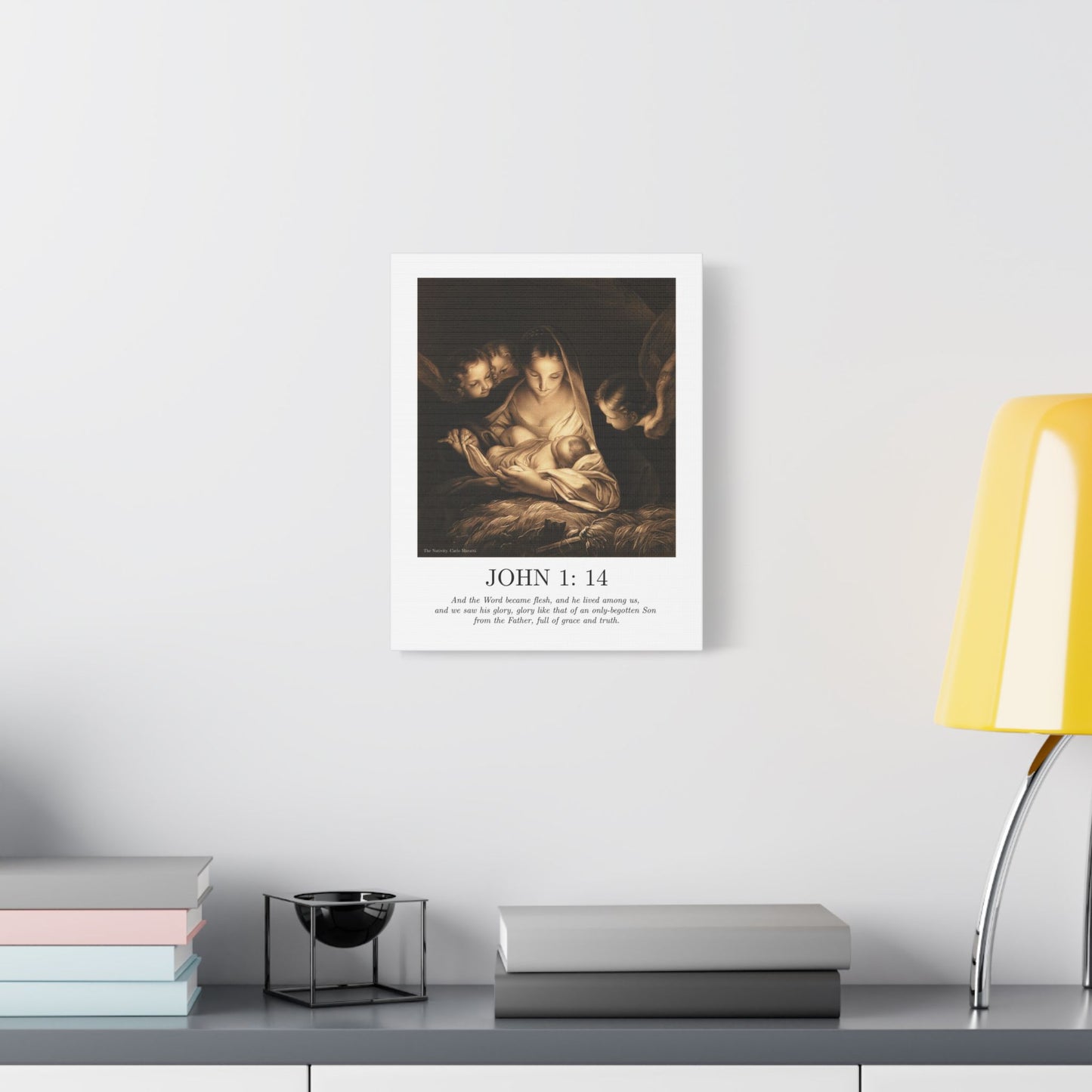 Nativity Canvas Print – John 1:14 Satin Stretched Wall Art
