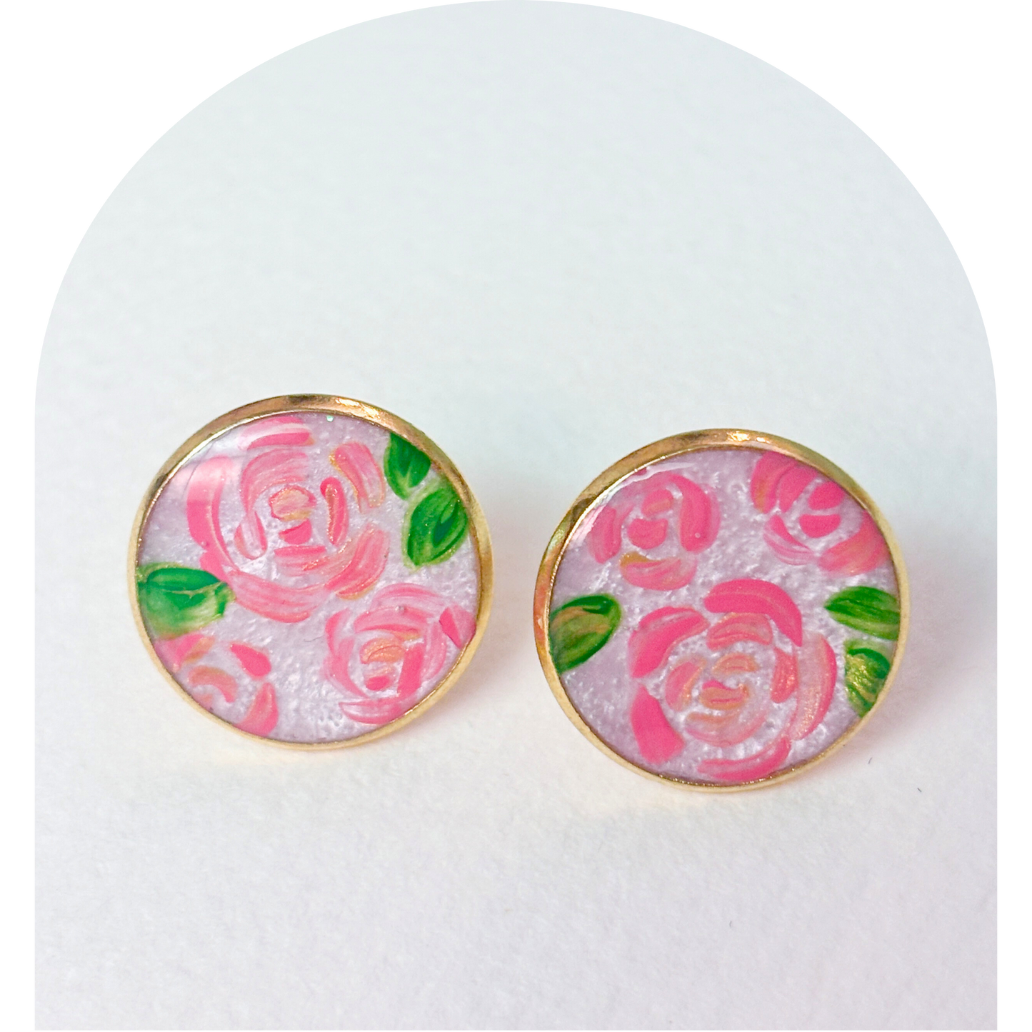 Studio Whimsie - Pink and Gold Rose Stud