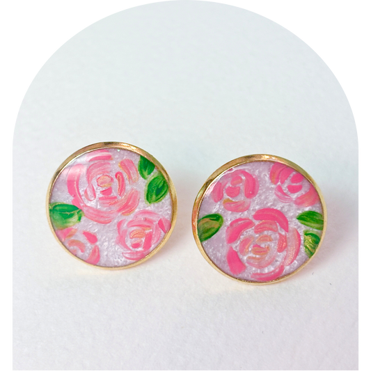 Studio Whimsie - Pink and Gold Rose Stud