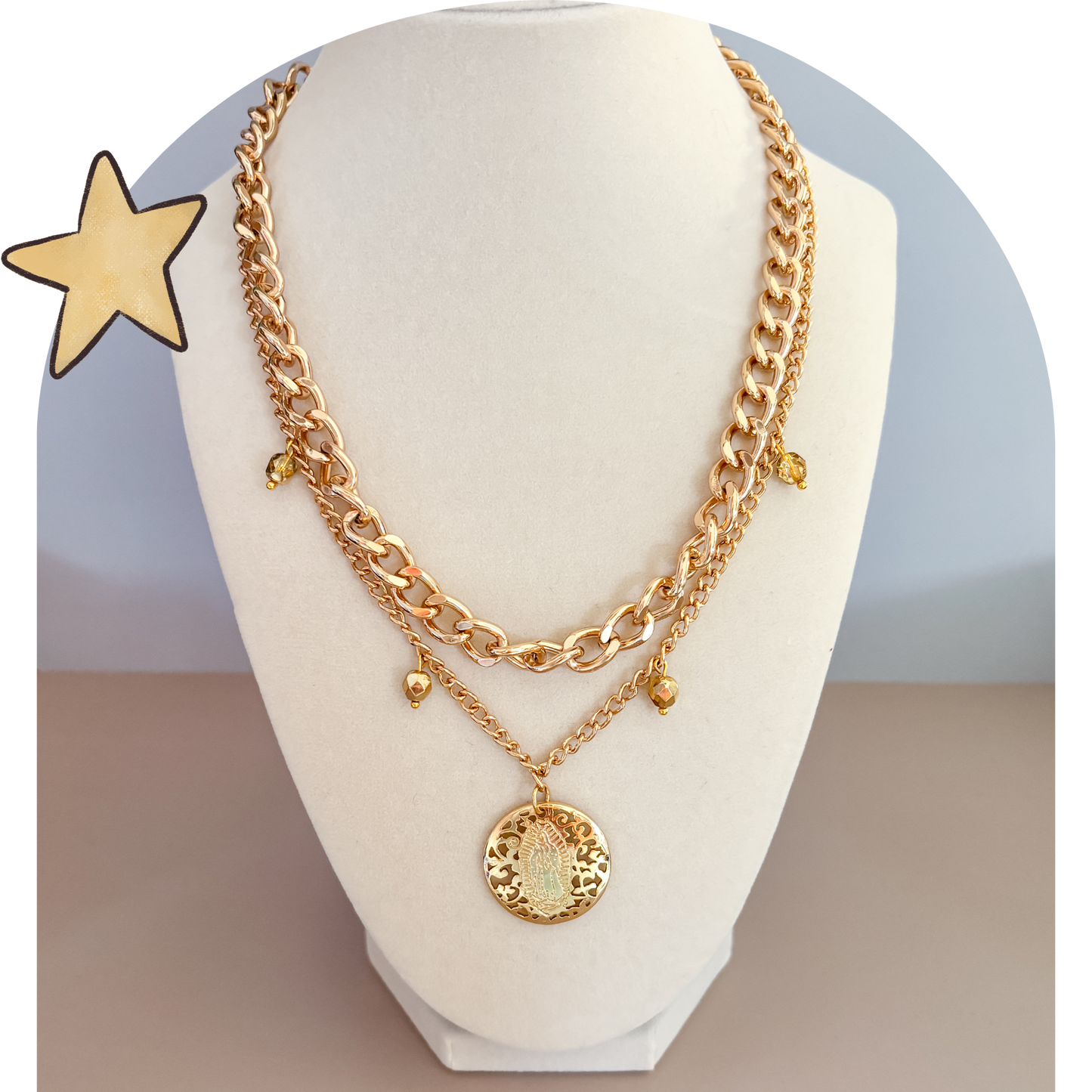One of a Kind: Filligree Guadalupe Medal Layered Necklace