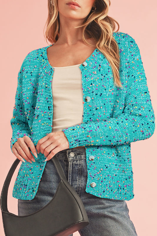 Guadalupe Teal Confetti Knit Cropped Cardigan