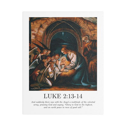 Vintage Nativity Canvas Print – Luke 2:13-14 Satin Stretched Wall Art