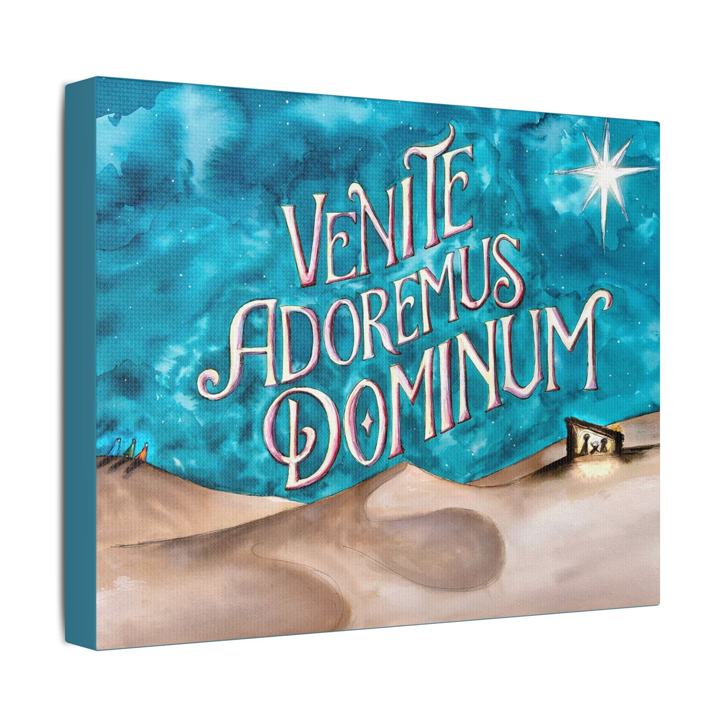 Satin Canvas Print - Three Kings Watercolor Painting Venite Adoremus Dominum