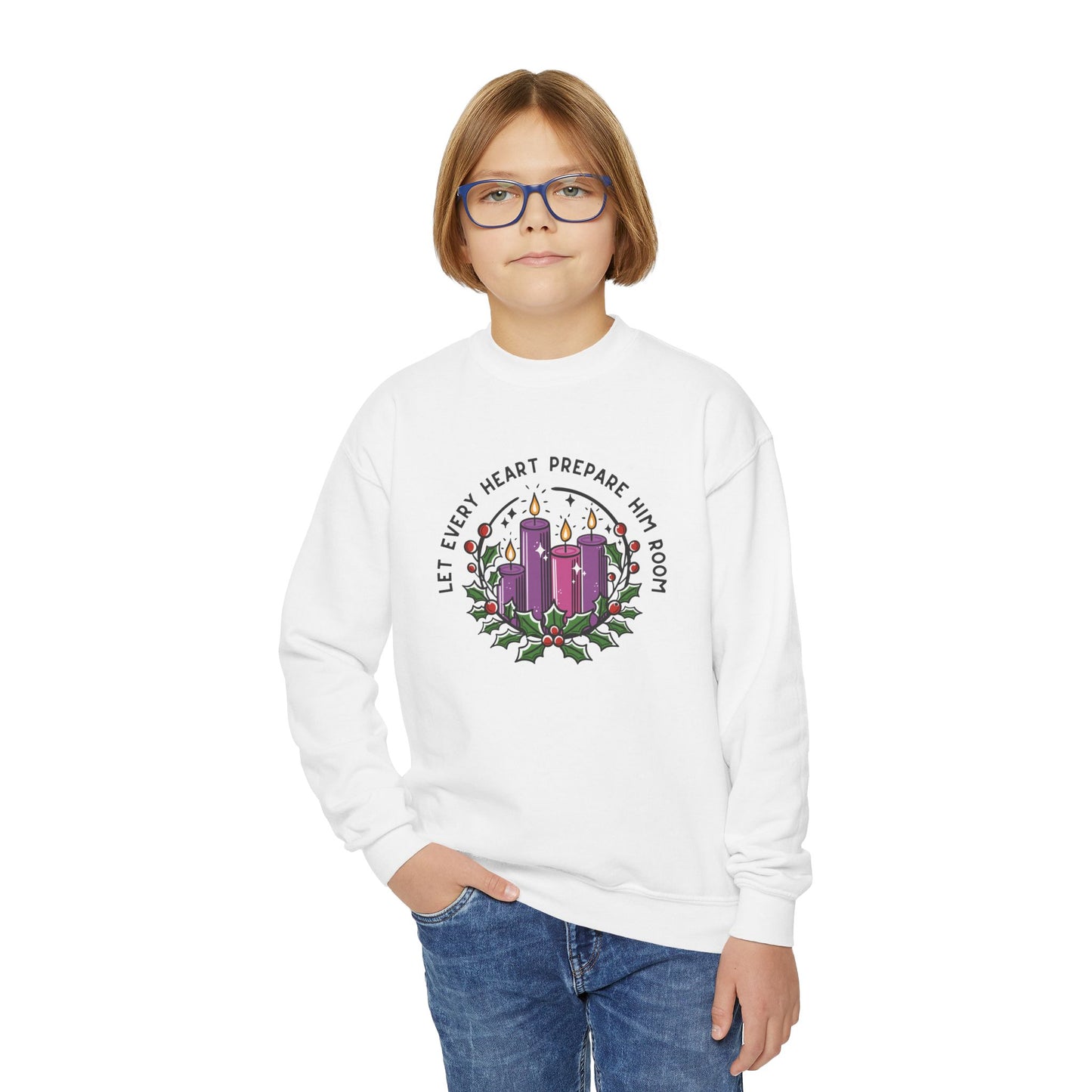 Advent Youth Crewneck Sweatshirt: Let Every Heart Prepare Him Room