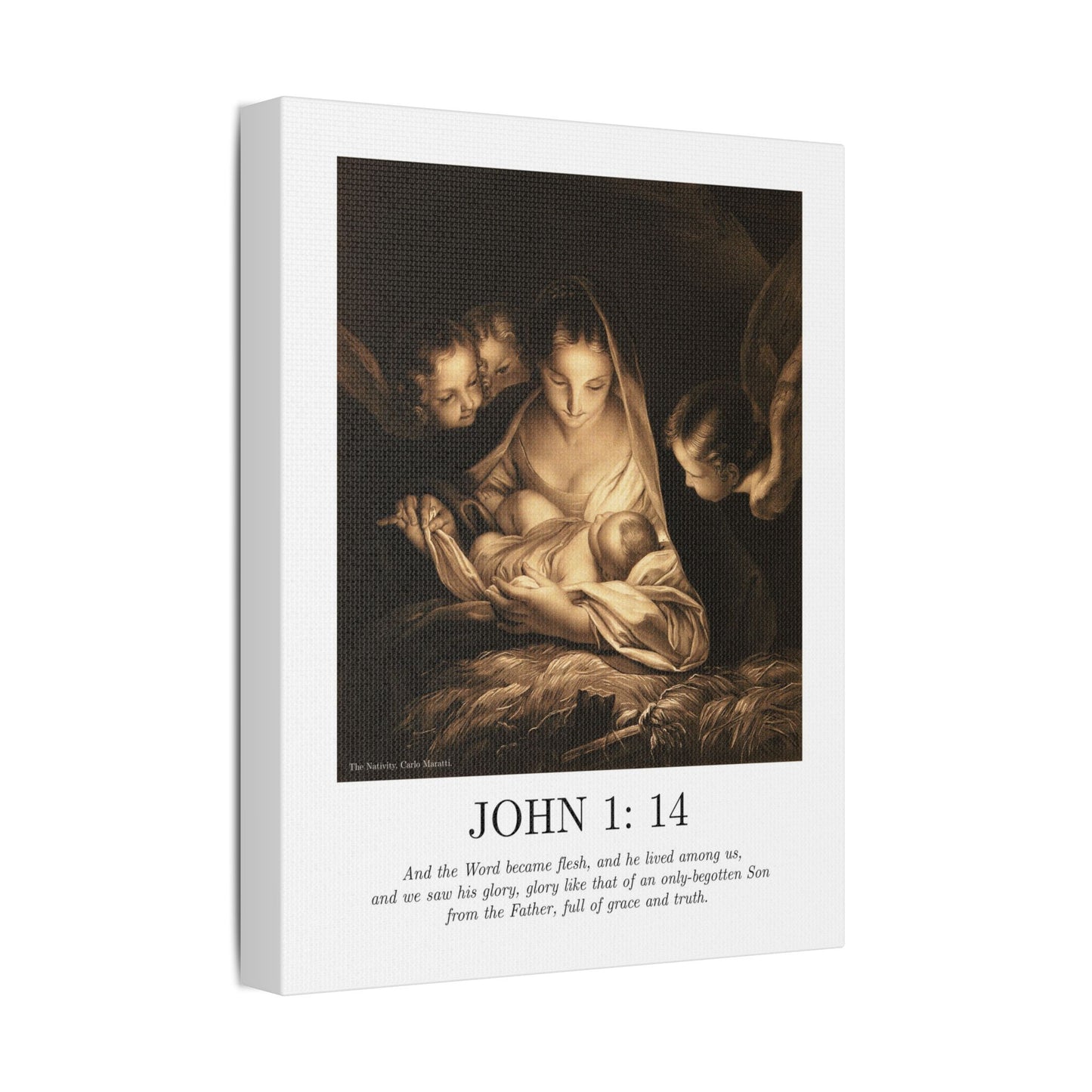 Nativity Canvas Print – John 1:14 Satin Stretched Wall Art
