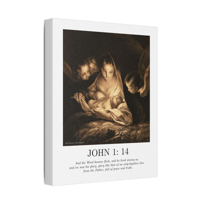 Nativity Canvas Print – John 1:14 Satin Stretched Wall Art