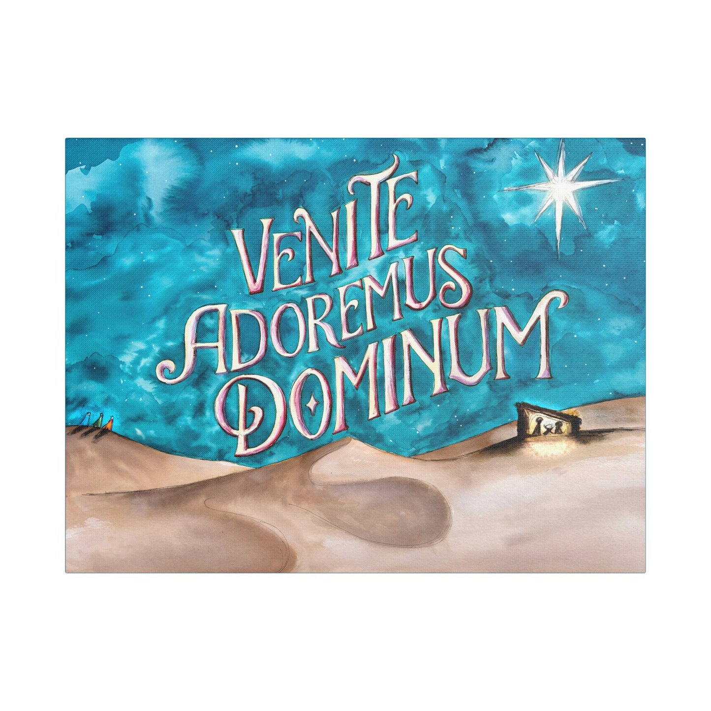 Satin Canvas Print - Three Kings Watercolor Painting Venite Adoremus Dominum