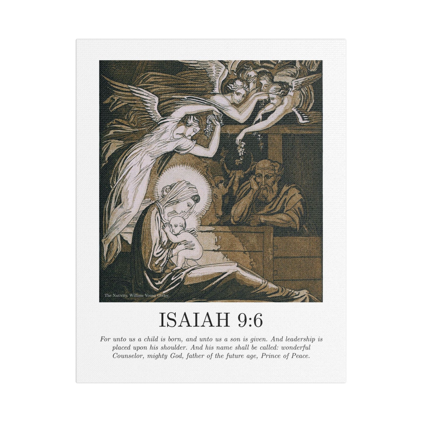 Vintage Nativity Canvas Print – Isaiah 9:6 Satin Stretched Wall Art