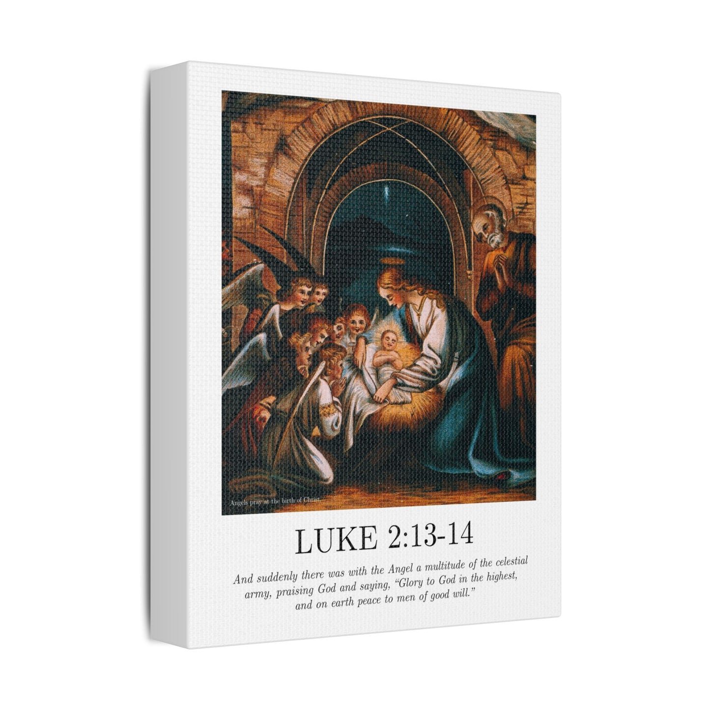 Vintage Nativity Canvas Print – Luke 2:13-14 Satin Stretched Wall Art