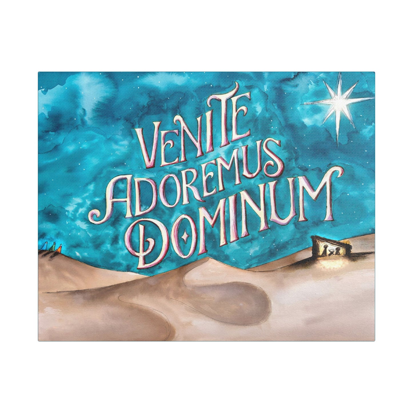 Satin Canvas Print - Three Kings Watercolor Painting Venite Adoremus Dominum