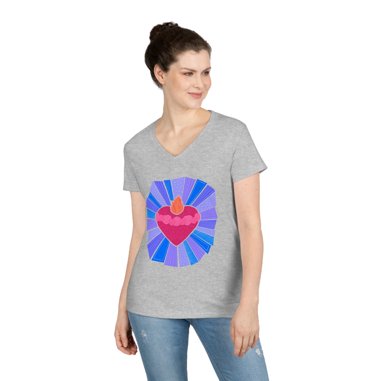 Immaculate Heart of Mary Starburst Ladies' V-Neck T-Shirt