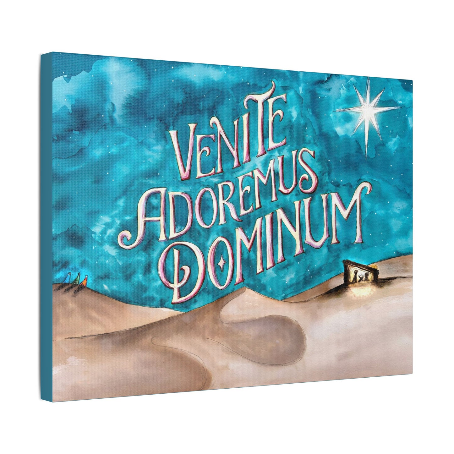 Satin Canvas Print - Three Kings Watercolor Painting Venite Adoremus Dominum