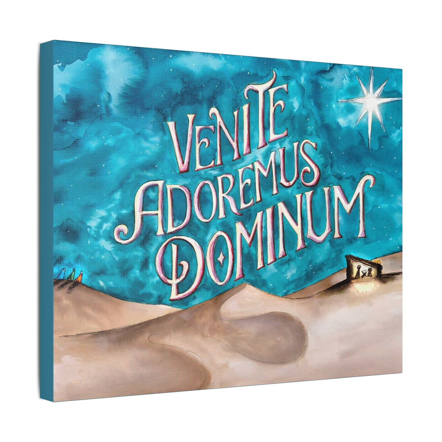Satin Canvas Print - Three Kings Watercolor Painting Venite Adoremus Dominum