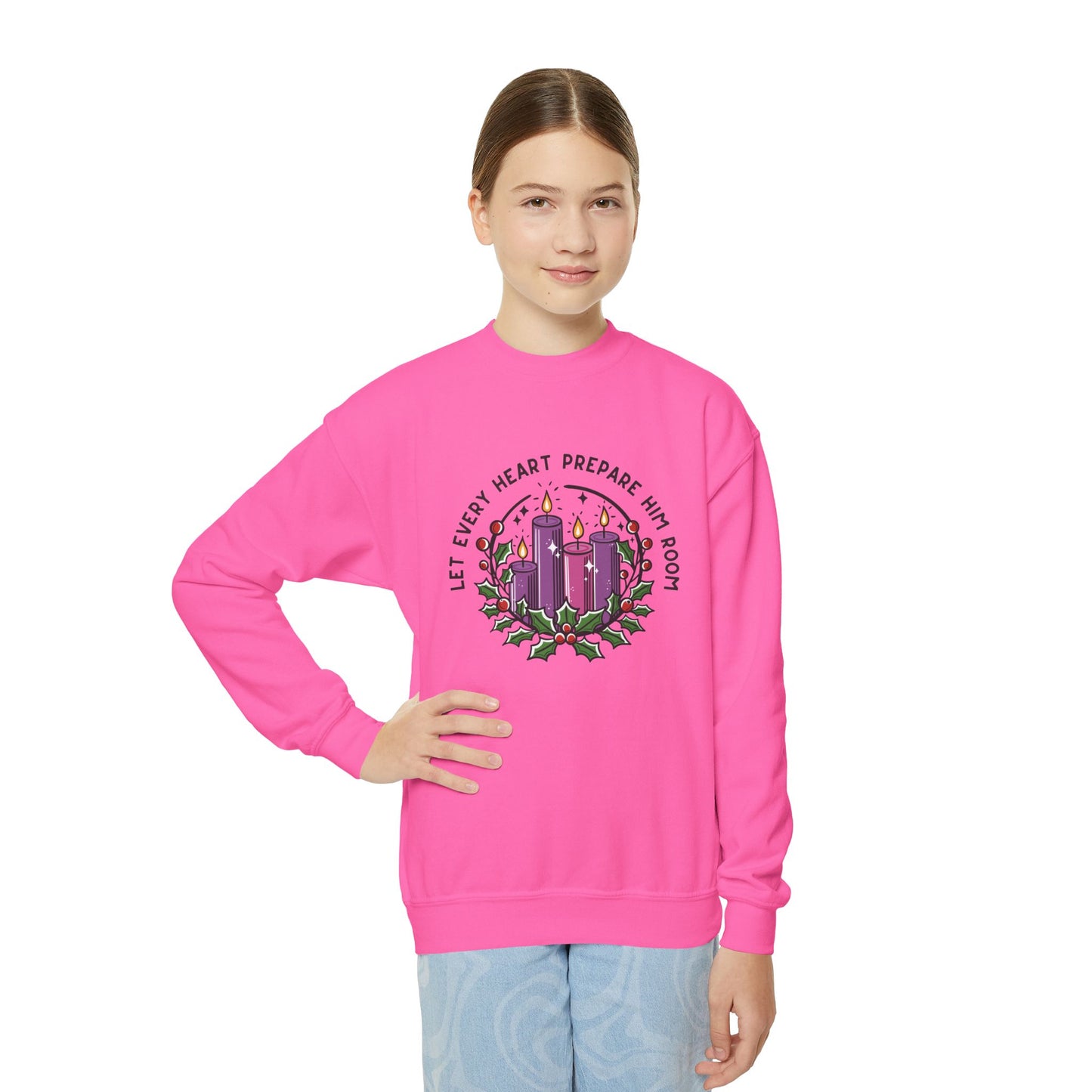 Advent Youth Crewneck Sweatshirt: Let Every Heart Prepare Him Room