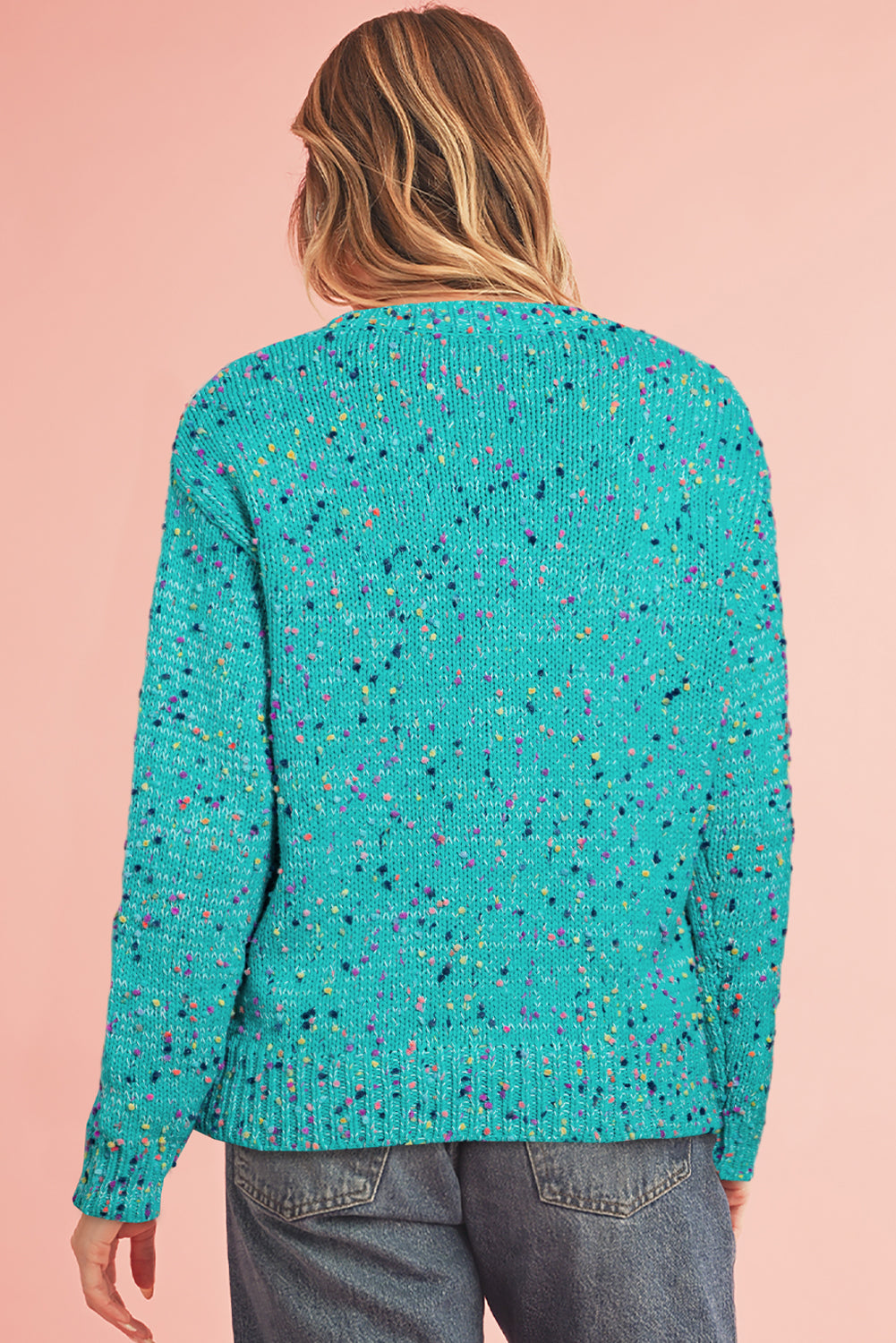 Guadalupe Teal Confetti Knit Cropped Cardigan