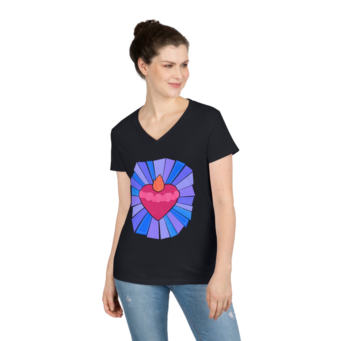 Immaculate Heart of Mary Starburst Ladies' V-Neck T-Shirt