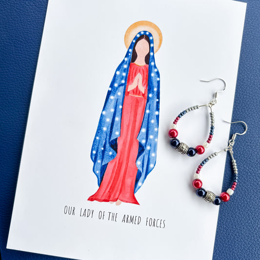 Our Lady of the Armed Forces Earrings and Print