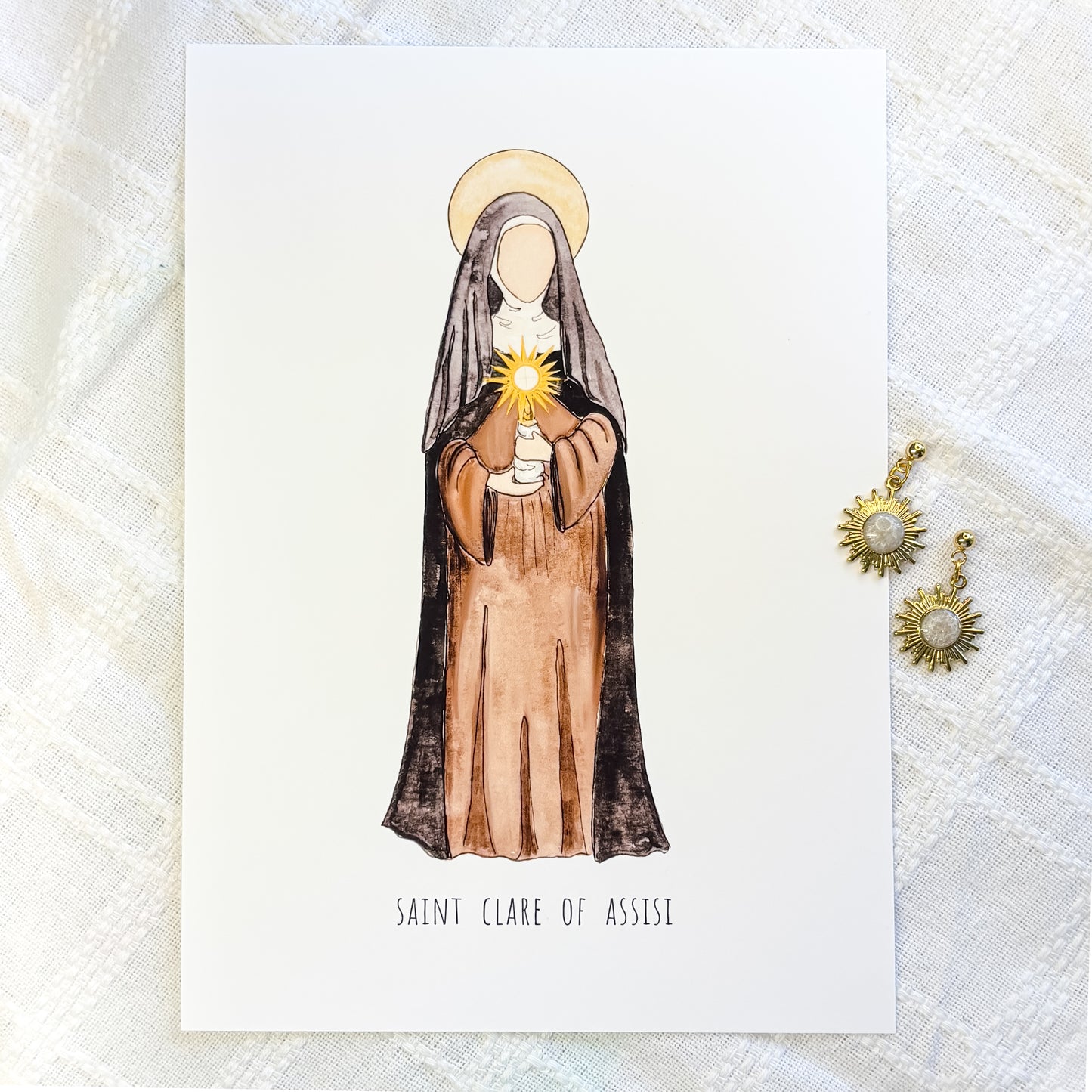 Saint Clare of Assisi and Source and Summit Earrings and Print