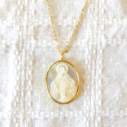 White Shell Miraculous Medal Pendant