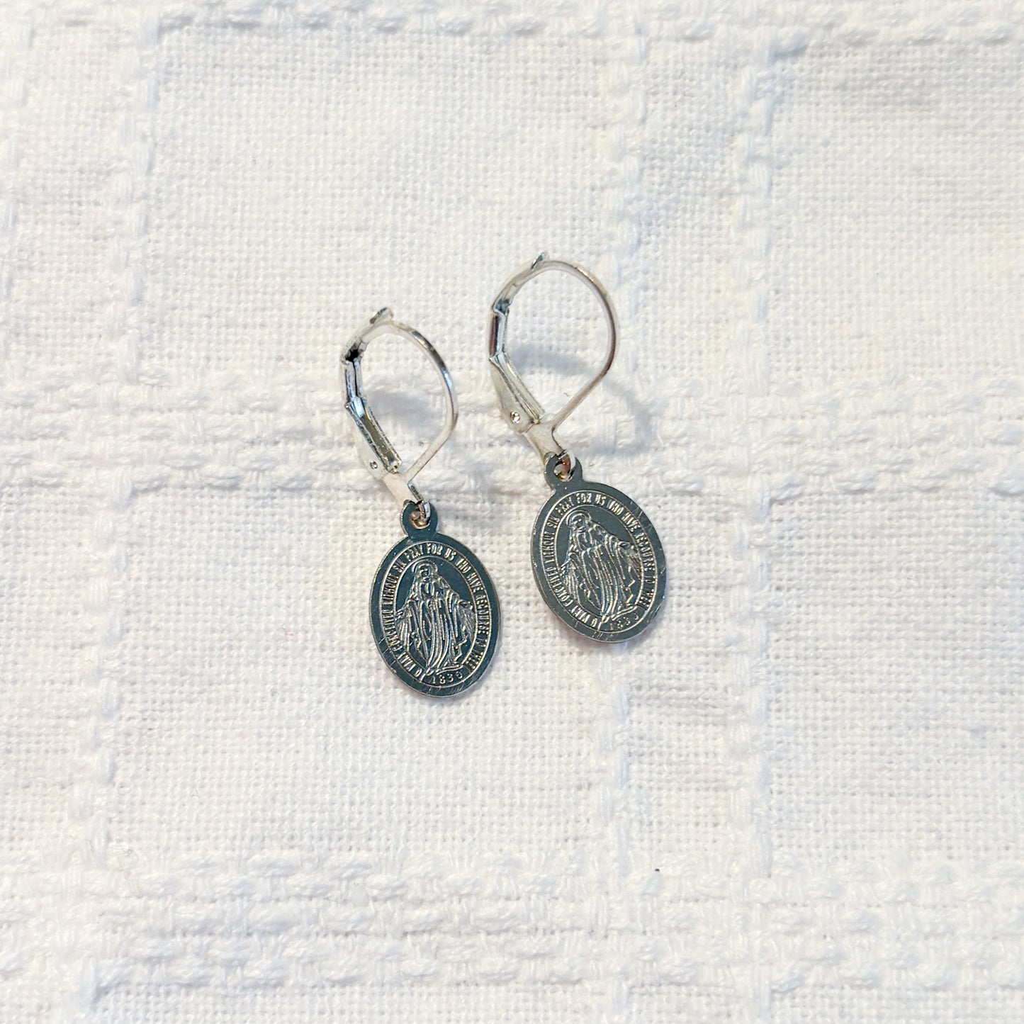 Mini Miraculous Medal Earrings (Silver Post)
