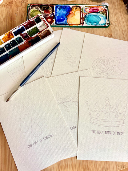 Watercolor Outlines - September Marian Titles